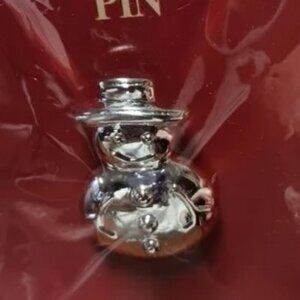 Vintage Christmas Pin Snowman Silver metal Santa's Workbench NEW SEALED Classic